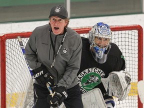 Long-time NHL coach Mike Babcock is now coaching the U of S Huskies men's hockey team. Babcock and the Huskies took to the ice Tuesday at Merlis Belsher Place. (Photo taken in Saskatoon on Tuesday, Sept. 14, 2021.)