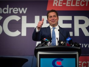 Conservative Party of Canada Regina—Qu'Appelle candidate Andrew Scheer addresses the media about results from the Canadian federal election at a space inside the Ramada Hotel in Regina, Saskatchewan on Sept. 20, 2021.