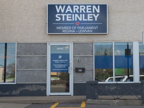 Regina Lewvan MP Warren Steinley's office is seen here on Rochdale Boulevard in Regina, Saskatchewan on Sept. 21, 2021. (Steinley declined an invitation to be photographed on election night or the next day).