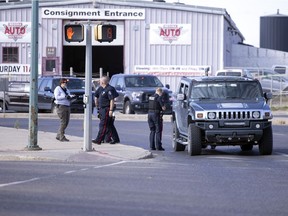 Members of the the Regina Police Service had the entire intersection of Victoria Avenue and Arcola Avenue closed as they investigated an alleged hit and run on Sept. 29, 2021.