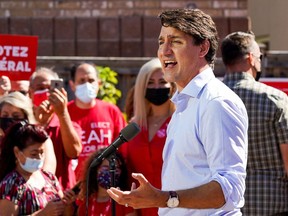 Prime Minister Justin Trudeau speaks during an election campaign stop in Richmond Hill, Ont. on Sept. 18.