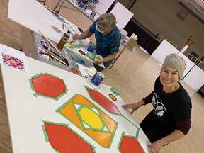 During Culture Days, the communities of Silton, Nokomis and Strasbourg invite people to tour the HWY 20 Barn Quilt Trail, featuring hand-painted replicas of quilt squares hung on barns and buildings along the self-drive route. Photo: Prairie Central District Heritage/Barn Quilt Workshops, Fall 2020