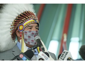 Federation of Sovereign Indigenous Nations Chief Bobby Cameron speaks during a press conference at First Nations University of Canada.