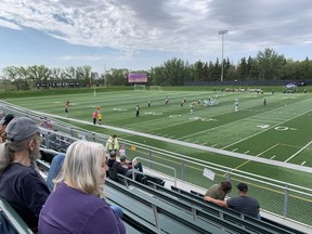 Rob Vanstone's vantage point during a Sept. 6, 2021 Regina Minor Football atom game between the Canadians and Griffins at Leibel Field.