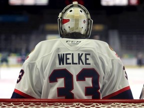 Regina Pats goaltender Spencer Welke, shown in this file photo, enjoyed a strong showing in Monday's training camp scrimmage. Keith Hershmiller Photography.