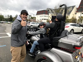 Director Panayioti Yannitsos of Regina gives the thumbs up while filming in New York for his documentary, Florian's Knights.