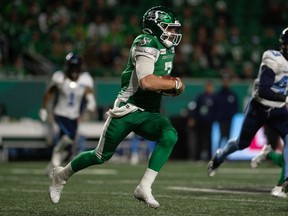 Quarterback Cody Fajardo (7) bounced back from a concussion last week to lead the Saskatchewan Roughriders to a win over the visiting Toronto Argonauts.
 BRANDON HARDER/ Regina Leader-Post