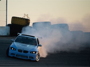 Mike Oliver drifts his 2007 BMW 335i nicknamed "Matilda" during the Drift Wars event at Kings Park Speedway just outside of Regina on July 24.