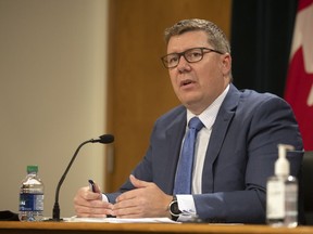 Premier Scott Moe  speaks during a COVID-19 update at the Legislative Building on Thursday, October 7, 2021 in Regina.