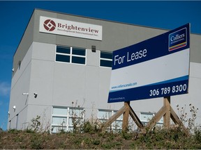 A building bearing the sign of Brightenview Development International Inc. is seen at the Global Transportation Hub in Regina in October 2021.