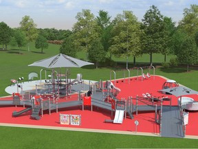 Canadian Tire Jumpstart Charities is donating an inclusive playground and spray pad as a $1.2 million gift-in-kind to the City of Regina. The new accessible playground and spray pad will be installed next to the Lawson Aquatics Centre in 2023. Photo: City of Regina Twitter, Oct. 27, 2021.