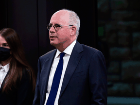 Public Health Agency of Canada President Iain Stewart approaches the bar in the House of Commons to be admonished by the Speaker Anthony Rota on June 21, 2021.