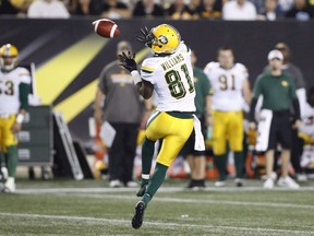 Duke Williams, whose signing was announced by the Saskatchewan Roughriders on Monday, is shown catching one of the 11 touchdown passes he registered for Edmonton in 2018.