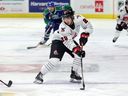 Brayden Yager, above, and the Moose Jaw Warriors are to oppose Connor Bedard and the Regina Pats on Friday at Mosaic Place.