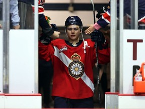 Regina Pats star Connor Bedard returns to the ice to accept first-star honours after Saturday's 7-3 victory over the Swift Current Broncos at the Brandt Centre.