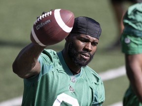 A.C. Leonard's status for Saturday's game against the Calgary Stampeders is unknown after the Saskatchewan Roughriders' defensive end tweaked a knee during Wednesday's practice.