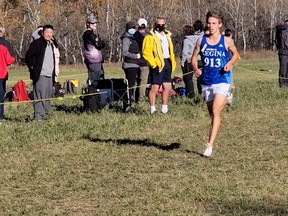 Jon Podbielski of Campbell is shown Saturday at the Saskatchewan High Schools Athletic Association cross-country championships in Humboldt. Podbielski won the gold medal in the senior boys division.