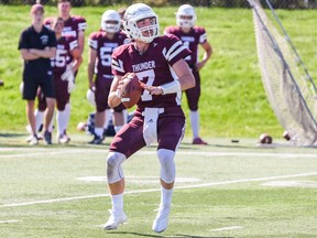 Carter Shewchuk, shown in this file photo, quarterbacked the Regina Thunder to a classic come-from-behind victory over the host Edmonton Huskies on Sunday.