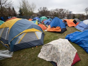 Camp Marjorie, a tent encampment housing homeless people, is seen in Pepsi Park in Regina on Oct. 25, 2021.