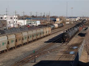 A rail line is seen running through Regina, Saskatchewan on Nov. 2, 2021.