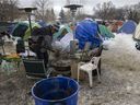 Foto file ini menunjukkan Camp Hope, perkemahan tenda yang dibangun di Regina untuk menampung para tunawisma pada tahun 2021.