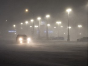 Drivers head home in blowing snow and winds of 62 km/h gusting up to 80 km/h on Tuesday in Regina.