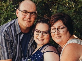 Dawn Eilers with her husband Jeff and their daughter Katie. The family lives in Redvers, Saskatchewan and is concerned about the temporary suspension of 24-hour emergency care at the town's hospital. (Photo submitted)