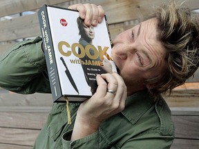 Jamie Oliver publicizes his new book at the time, Cook with Jamie.