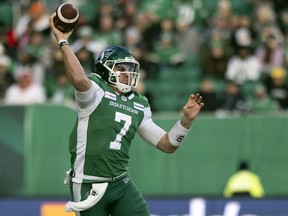 Cody Fajardo overcame four interceptions to help the Saskatchewan Roughriders defeat the visiting Calgary Stampeders 33-30 in overtime in the CFL"s West Division semi-final on Sunday.