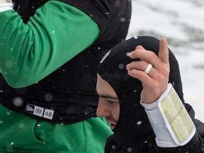 Saskatchewan Roughriders quarterback Cody Fajardo, shown at practice on Wednesday, has been named the team's most outstanding player for 2021.