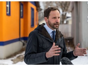 Official Opposition Leader Ryan Meili speaks to media outside in Saskatoon on Monday, Dec. 13, 2021.