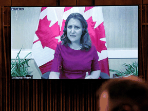 Federal Finance Minister Chrystia Freeland presents the government's economic update to the House of Commons on December 14, 2021.