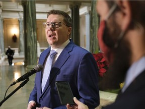 Premier Scott Moe speaks during a press conference at the Legislative Building on Dec. 2, 2021.