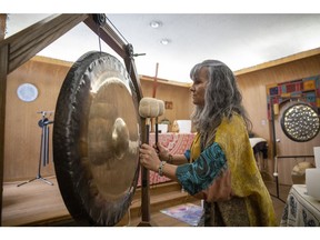 Local musician Tara Semple plays many instruments used in a sound bath class at the Knox Metropolitan United Church.