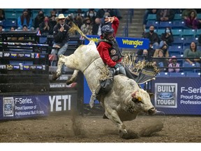 The Professional Bull Riders compete at SaskTel Centre in Saskatoon on Oct. 30, 2021.