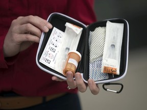 Naloxone kits like the one shown here are being distributed across Saskatchewan in response to rising rates of overdose death.