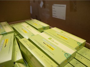 COVID-19 rapid tests are seen in the the Regina & District Chamber of Commerce office in Regina, Saskatchewan on Oct. 25, 2021. BRANDON HARDER/ Regina Leader-Post