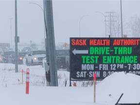 The Thatcher Avenue COVID-19 drive-thru testing centre was at capacity on Tuesday morning in Saskatoon.