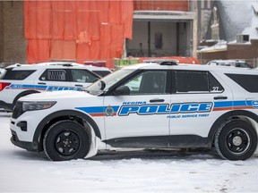 A police vehicle at the Regina Police Headquarters on Tuesday, January 4, 2022.