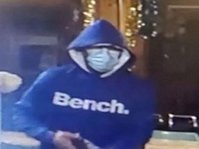 CUPAR, Sask.: Southey RCMP have released this image of the suspect wanted for an armed robbery in Cupar on Jan. 22. No one was injured when a lone man entered the business, demanded cash and fired a gun during the robbery.