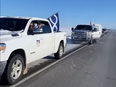 A screen captured image from footage posted to Facebook on Jan. 24, 2022 showing a Métis Nation-Saskatchewan truck taking part in a protest convoy. The organization issued a statement saying the vehicle was used without authorization.