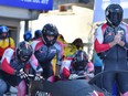 Saskatchewan Roughriders Jay Dearborn, second from left, will be pushing one of Canada's three sleds at the 2022 Winter Olympics in Beijing. Photo courtesy International Bobsleigh Skeleton Federation.