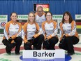 Coach Mark Lang, back, has tested positive for COVID-19 and isn't with Team Saskatchewan's Penny Barker at the 2022 Canadian women's curling championship. Hali Booth/Expressions Photography.