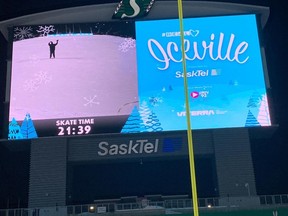 Rob Vanstone is the only person on the ice in the late session at Iceville — the skating rink at Mosaic Stadium — on Jan. 10.