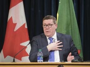 Premier Scott Moe speaks during a press conference at the Legislative Building.