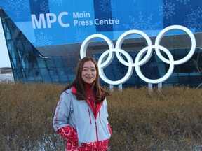 Regina-born Nancy Park in front of the Main Press Centre at the 2018 Winter Olympics in PyeongChang, South Korea. Photo courtesy Nancy Park.