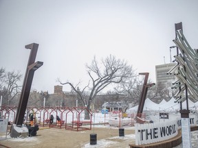 Crews set up for Frost Regina downtown on Friday February 4, 2022 in Regina.
