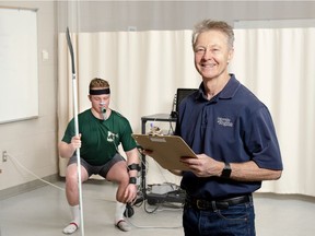 Patrick Neary, an exercise physiologist and University of Regina kinesiology professor, works with an athlete to study concussions. Neary and his research team recently received more than $500,000 USD from the NFL to fund a three-year research project into using cannabinoids to treat concussions and manage chronic pain.