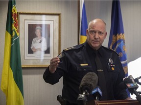 Regina Police Service Chief Evan Bray speaks at the RPS Headquarters on Thursday, February 10, 2022 in Regina.