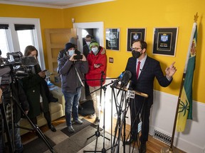 Ryan Meili, leader of the Saskatchewan NDP, announces that he is stepping down after the party holds a leadership race at a press conference.